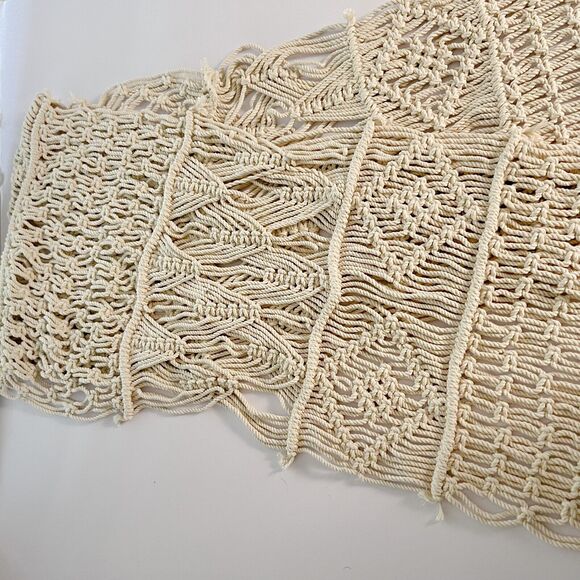 Macrame Table Runner 84 Inches Long Rustic Bohemian Home Decor Ivory - Picture 2 of 4